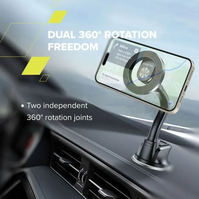 Универсальный автодержатель Canyon Magnetic car holder OnGrip 12 suction + air vent Black (CNS-CCHM12) изображение 12