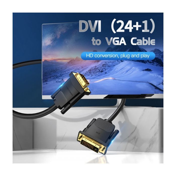 Кабель мультимедийный DVI M to VGA M 1.5m 24+1pin black Vention (EABBG) изображение 6