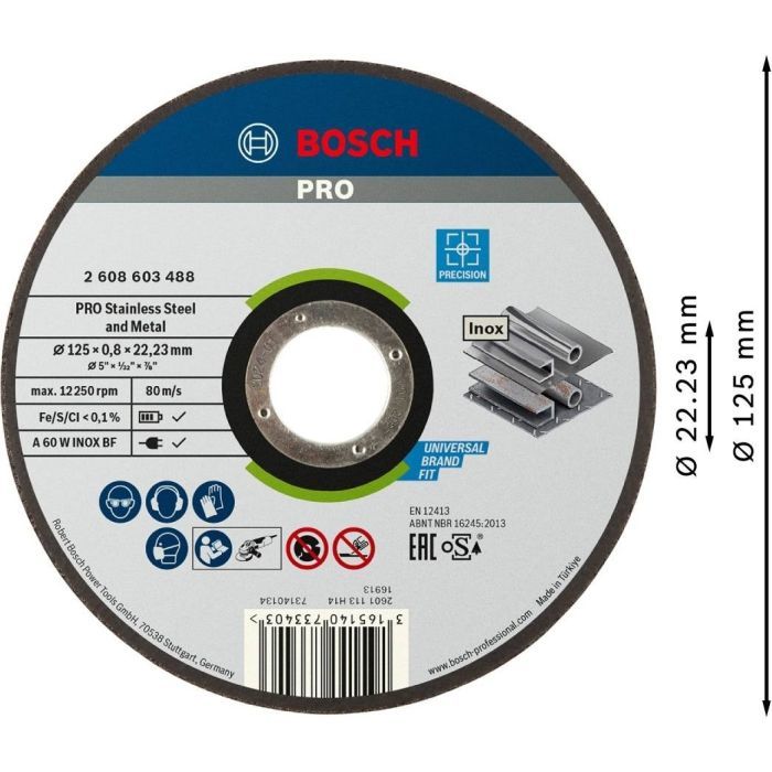 Круг отрезной Bosch Professional, для нержавеющей стали и металла, 125×0.8×22.23 mm (2.608.603.488) изображение 2