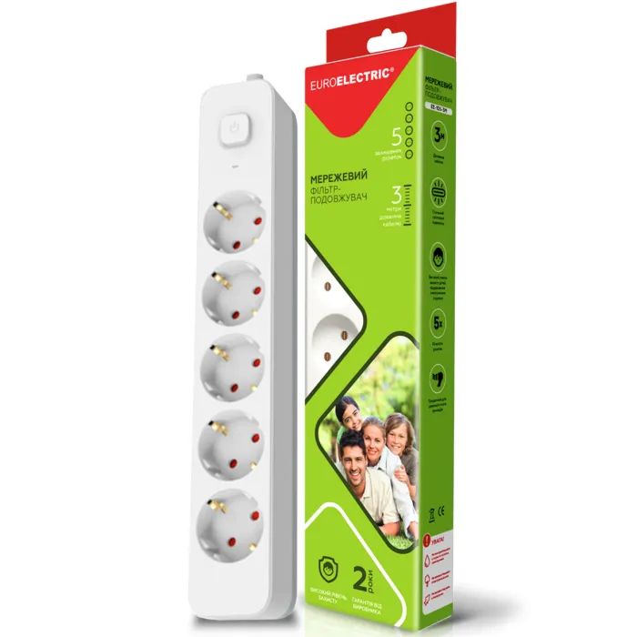 Сетевой фильтр питания EUROELECTRIC Х5 10А 3м White (EE-105-3M) изображение 2