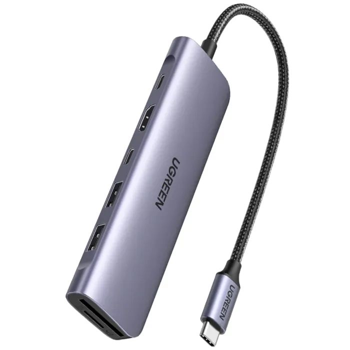 Концентратор Ugreen USB-C 7-in-1 2xUSB 3.0 + USB-C PD100W + HDMI 4K30Hz + SD/TF black (15214)