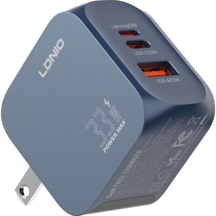 Зарядное устройство LDNIO 1xUSB-C PD33W + 1xLightning + 1xUSB GaN (Q5) изображение 3