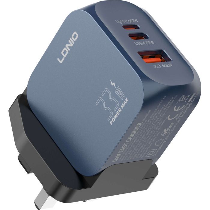 Зарядное устройство LDNIO 1xUSB-C PD33W + 1xLightning + 1xUSB GaN (Q5) изображение 5