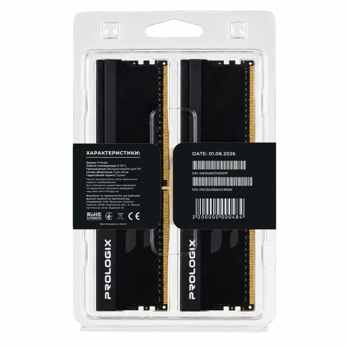 Модуль памяти для компьютера DDR5 32GB (2x16GB) 5600 MHz Onyx Black RGB Prologix (PRO32GB5600YBR5K) изображение 5
