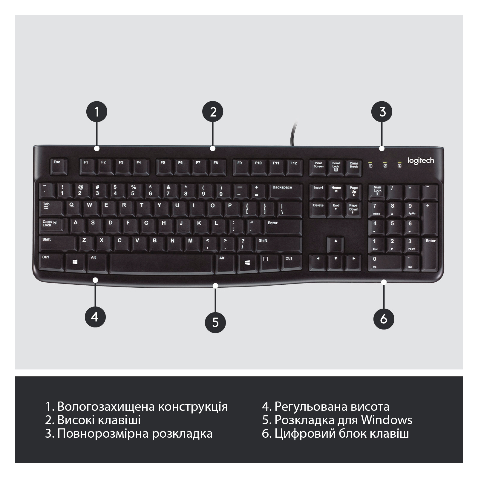 Клавіатура Logitech K120 Ru (920-002522) зображення 6