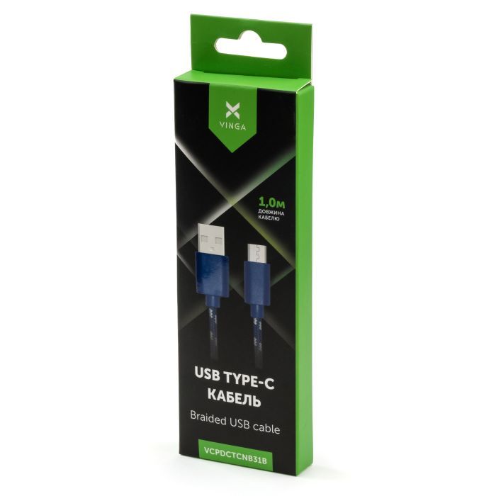Дата кабель USB 2.0 AM to Type-C 2color nylon 1m blue Vinga (VCPDCTCNB31B) изображение 4