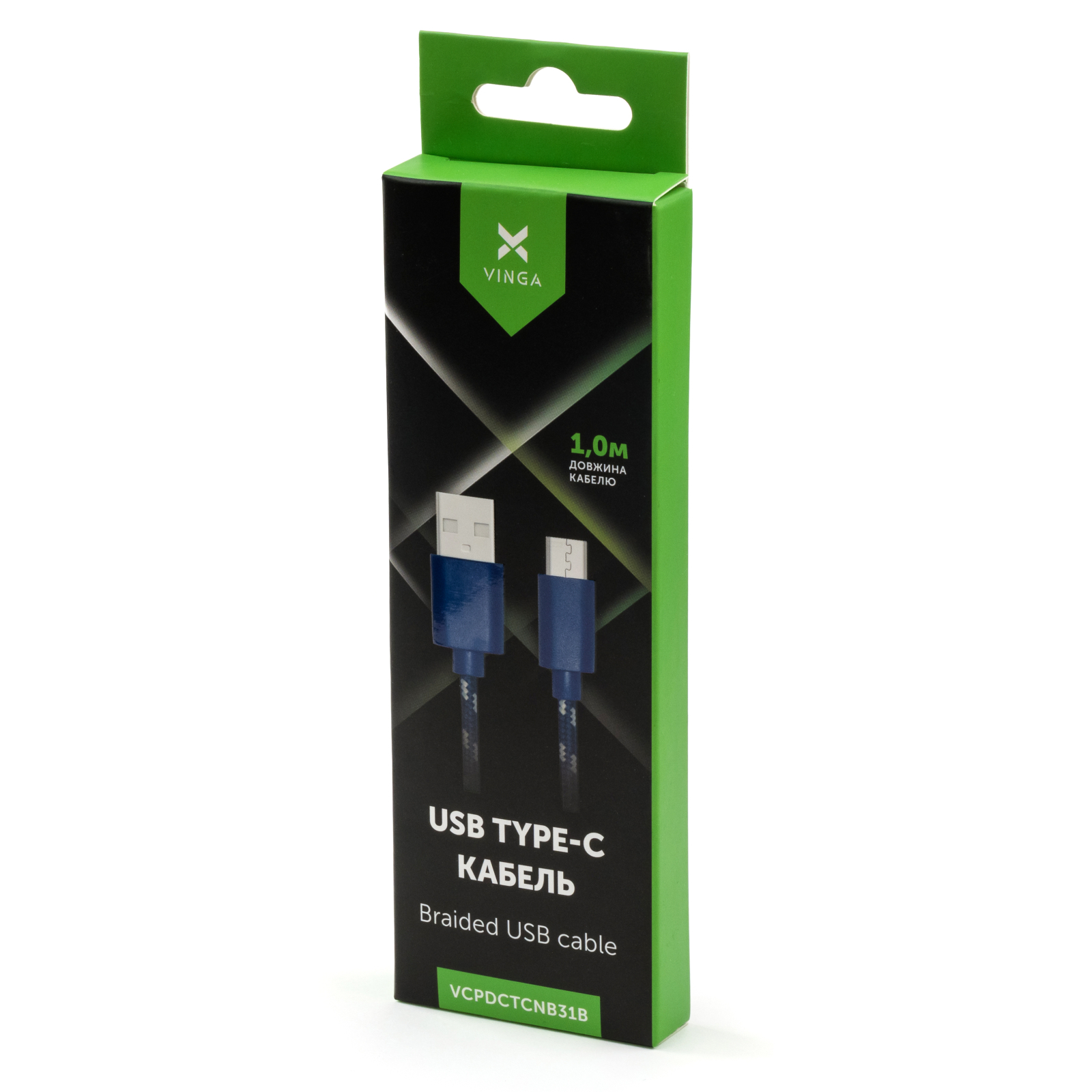 Дата кабель USB 2.0 AM to Type-C 2color nylon 1m blue Vinga (VCPDCTCNB31B) изображение 4