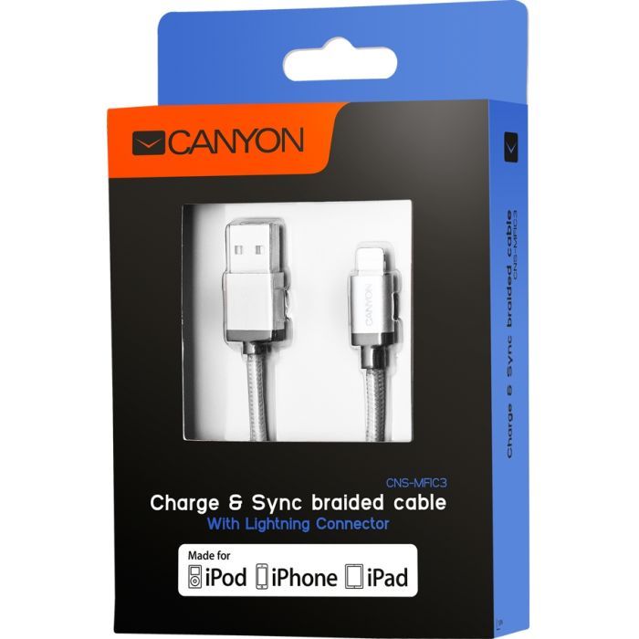 Дата кабель USB 2.0 AM to Lightning 1.0m MFI Pearl White Canyon (CNS-MFIC3PW) изображение 3