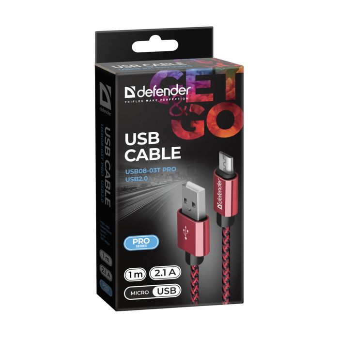 Дата кабель USB 2.0 AM to Micro 5P 1.0m USB08-03T red Defender (87801) изображение 3