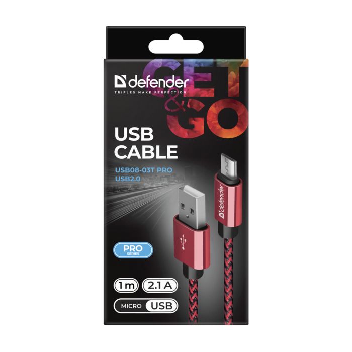 Дата кабель USB 2.0 AM to Micro 5P 1.0m USB08-03T red Defender (87801) изображение 4