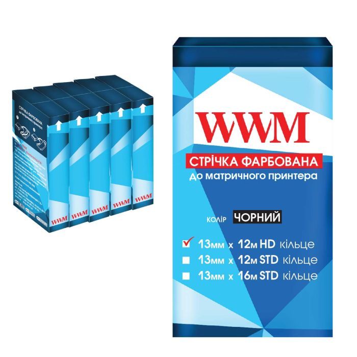 Лента к принтерам 13мм х 12м HD к. Black*5шт WWM (R13.12H5)