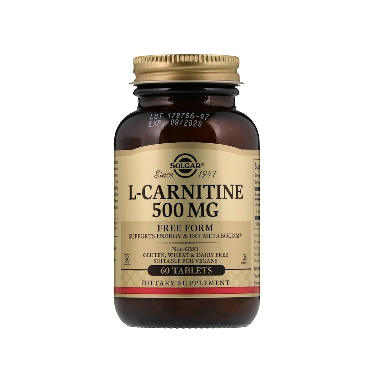 Аминокислота Solgar L-Карнітин, 500 мг, L-Карнітин, 60 таблеток (SOL-00571)