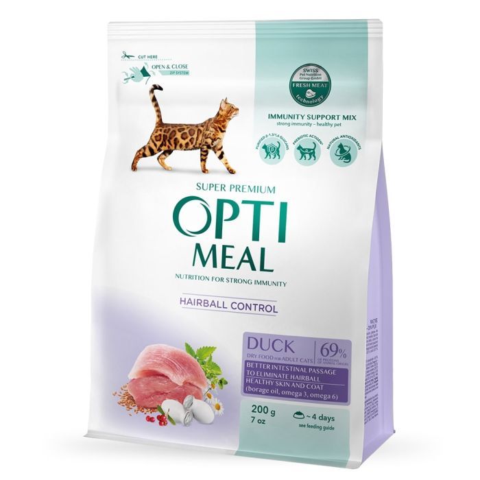 Сухой корм для кошек Optimeal с эффектом выведения шерсти – утка 10 кг (4820083909979)