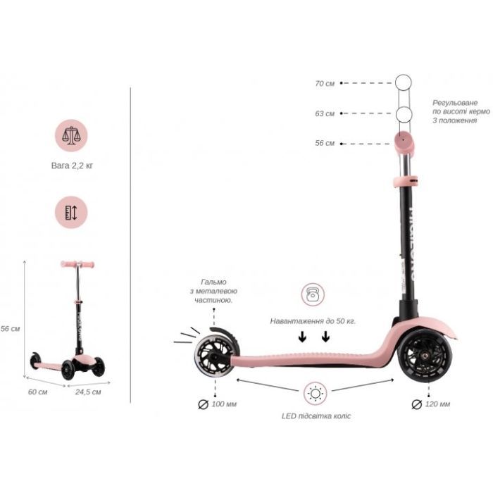 Самокат Miqilong Alamo Розовый (ALAMO-125-PINK) изображение 9