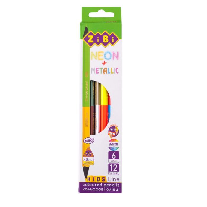 Карандаши цветные ZiBi Kids line Neon+Metallic, 6 шт. 12 цветов (ZB.2465)