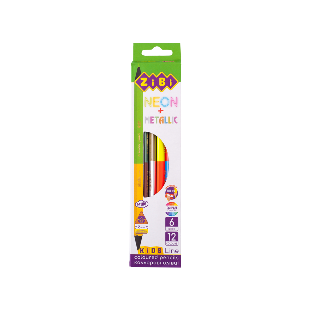 Карандаши цветные ZiBi Kids line Neon+Metallic, 6 шт. 12 цветов (ZB.2465)