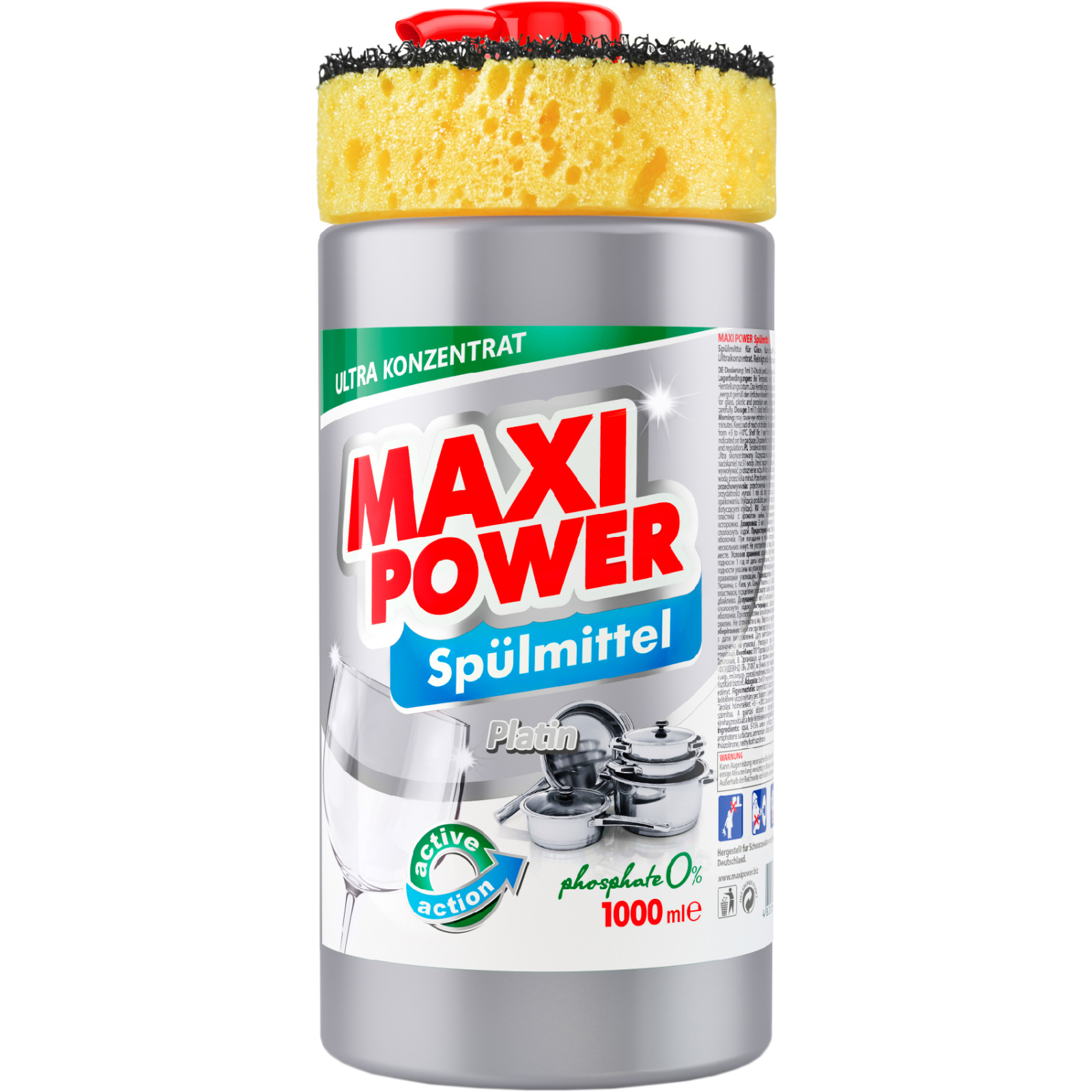 Средство для ручного мытья посуды Maxi Power Платинум запаска 1000 мл (4823098408475)
