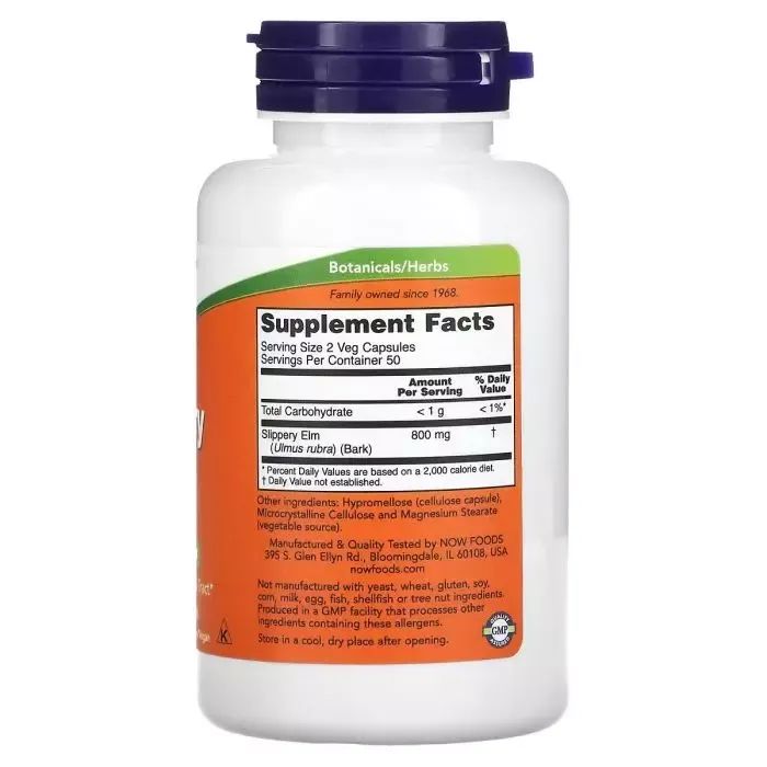 Трави Now Foods Слизький в'яз, 400 мг, Slippery Elm, 100 вегетаріанських капсул (NOW-04750) зображення 2