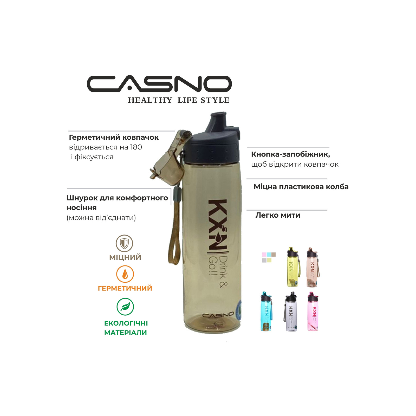 Пляшка для води Casno 780 мл KXN-1180 Блакитна (KXN-1180_Blue) зображення 7