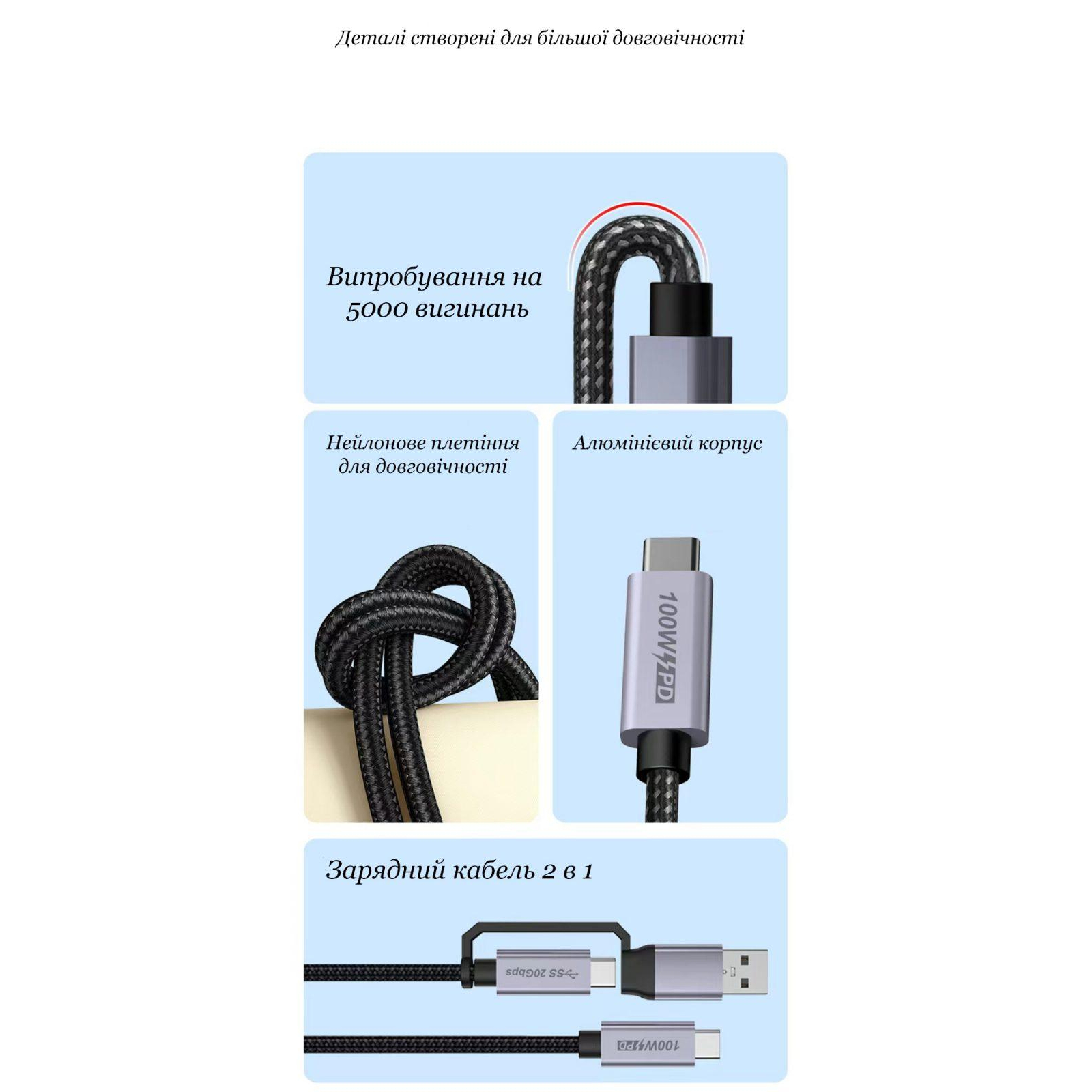 Дата кабель USB-C to USB-C 2.0m USB 3.2 Pulsing Fast Charging 100W XoKo (XK-SC-3-100W) изображение 3