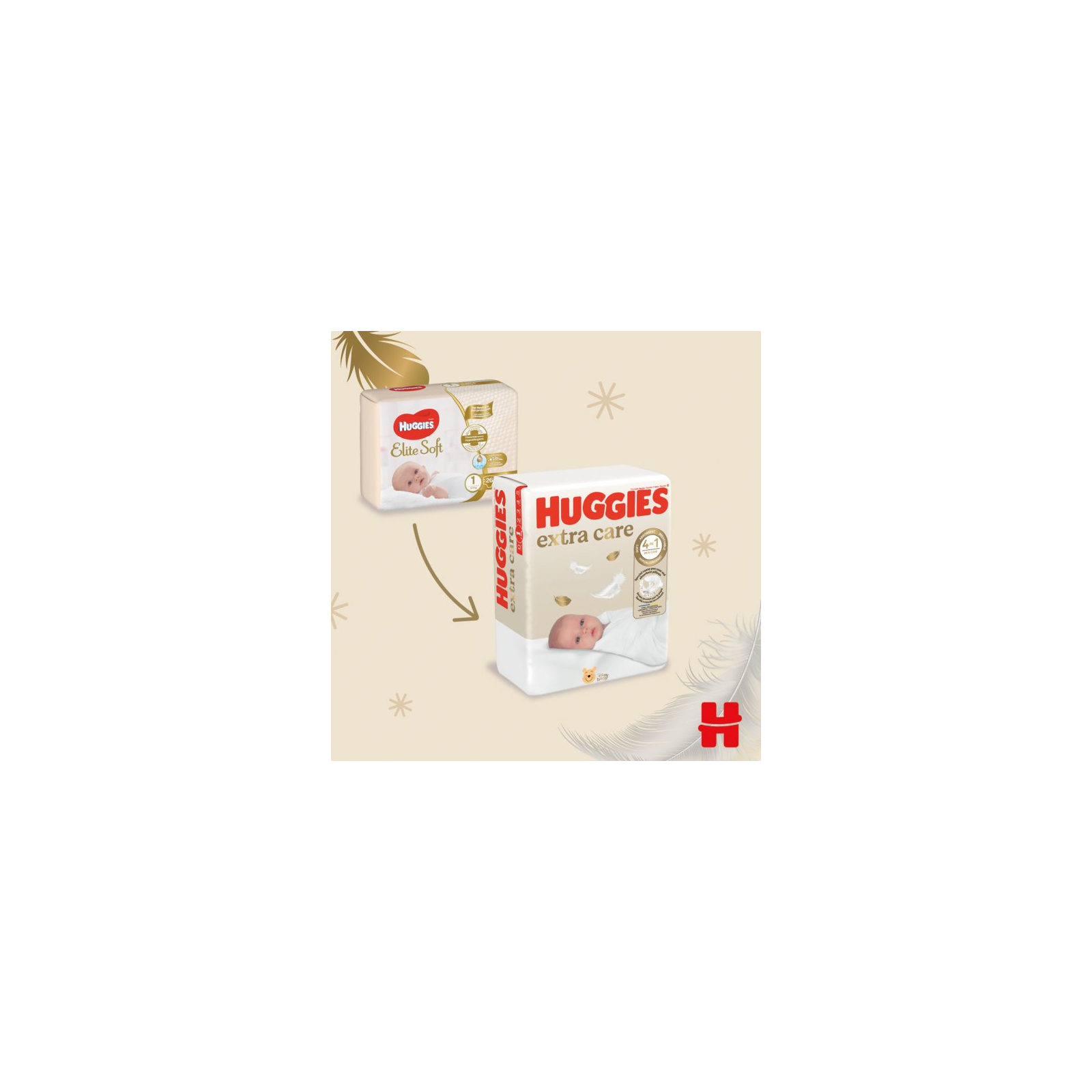Підгузки Huggies Extra Care Розмір 1 (2-5 кг) 84 шт (5029053578057) зображення 3