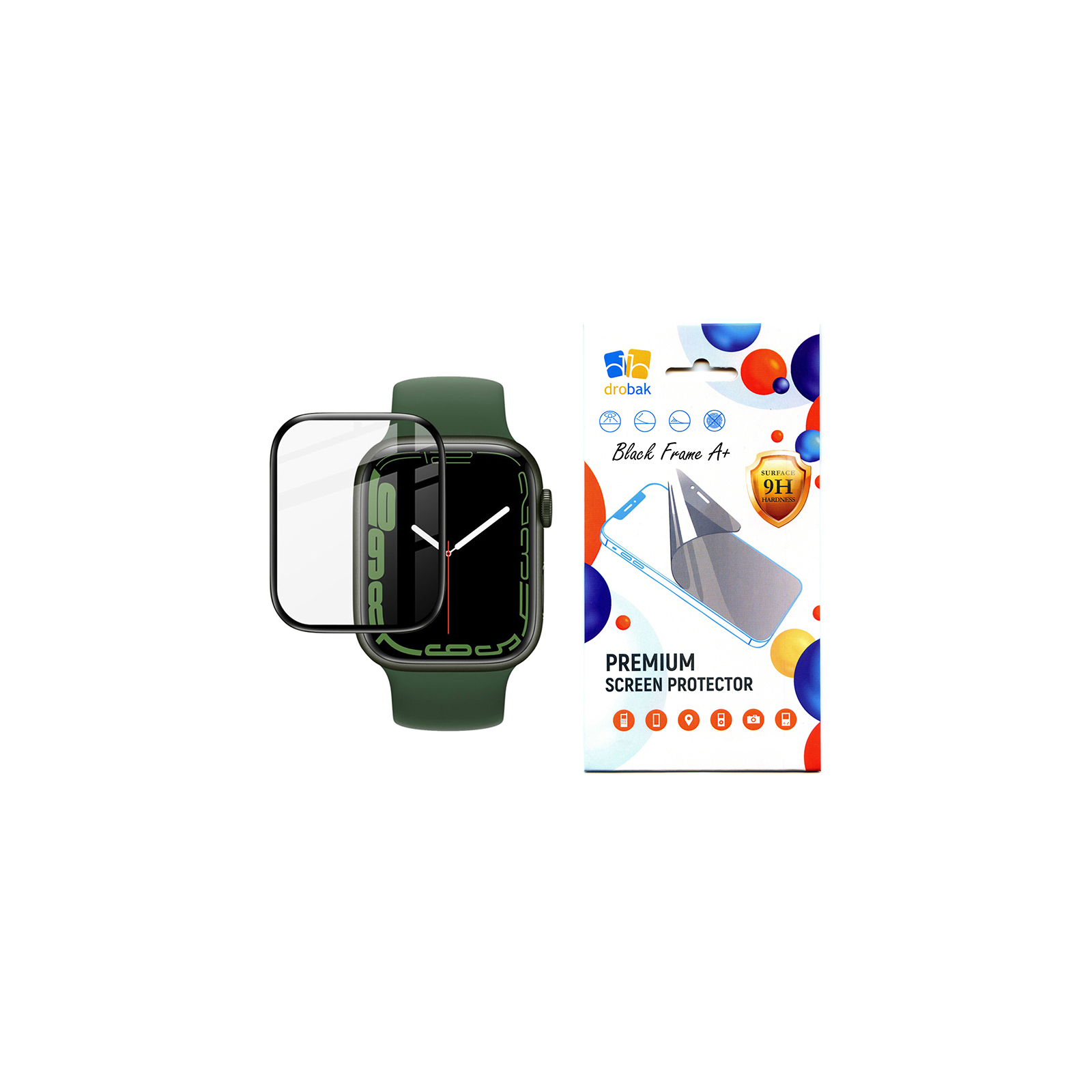 Стекло защитное Drobak Apple Watch Series 9 45mm Black Frame A+ (323211)
