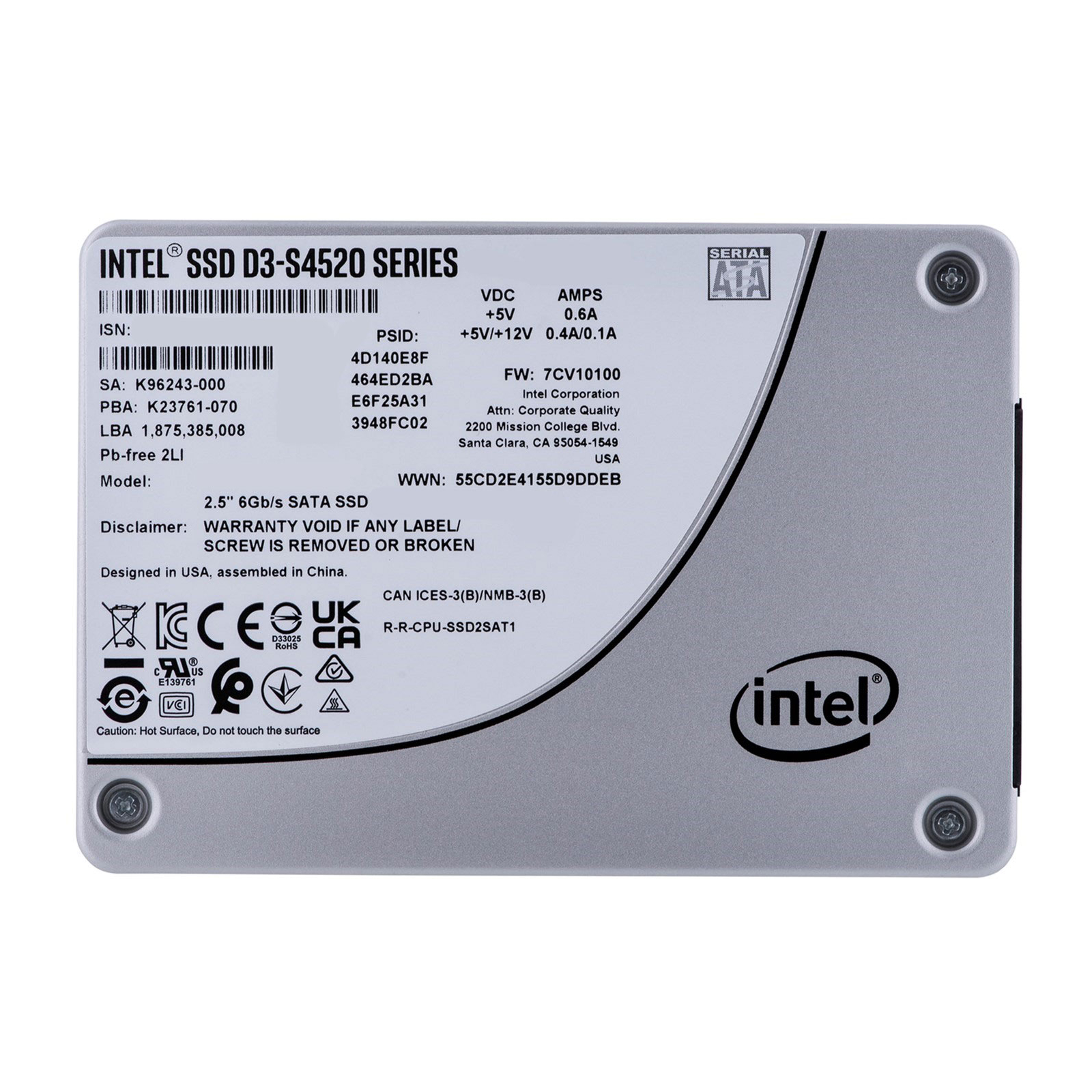Накопитель SSD 2.5" 7.68TB D3-S4520 INTEL (SSDSC2KB076TZ01)