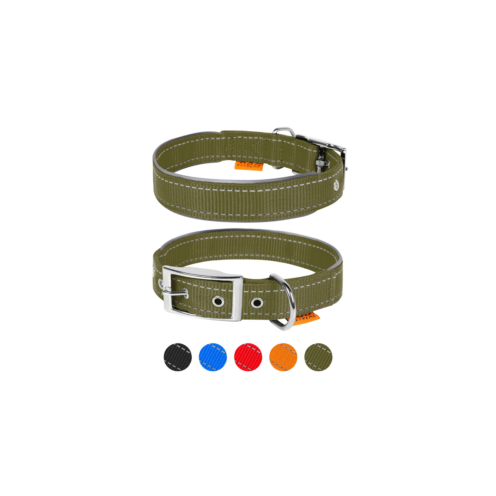 Ошейник для животных Dog Extreme двойной со светоотражающей вставкой Ш 40 мм Д 60-72 см хаки (645431)
