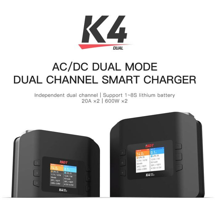 Зарядное устройство для дрона iSDT K4 AC 400W DC 600Wx2 (HP0015.K4) изображение 4