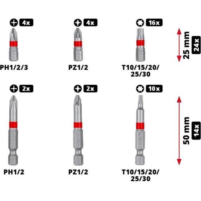 Набор бит Einhell 42шт, HEX, PH, PZ, Torx, 50мм, кейс (118953) изображение 12