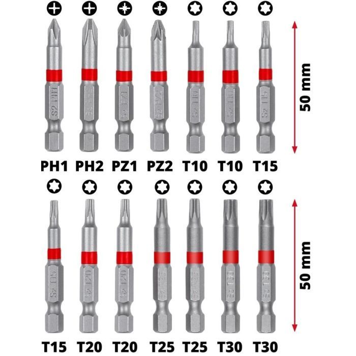 Набор бит Einhell 42шт, HEX, PH, PZ, Torx, 50мм, кейс (118953) изображение 6