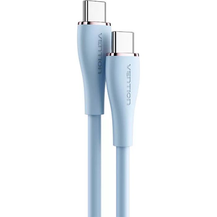 Дата кабель USB-C to USB-C 1.0m USB2.0 100W (20V/5A) Light Blue Silicone Vention (TAWSF) изображение 2