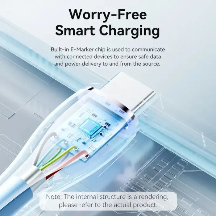 Дата кабель USB-C to USB-C 1.0m USB2.0 100W (20V/5A) Light Blue Silicone Vention (TAWSF) изображение 6