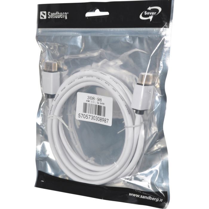 Кабель мультимедійний HDMI to HDMI 2.0m 2.0 white Sandberg (308-98) зображення 2