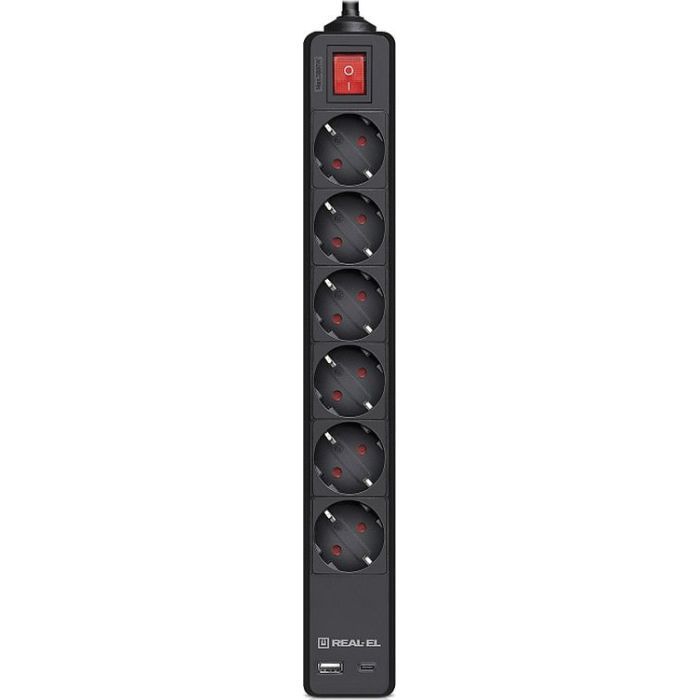 Сетевой удлинитель REAL-EL RS-PROTECT 605 3m, black (EL122300041)