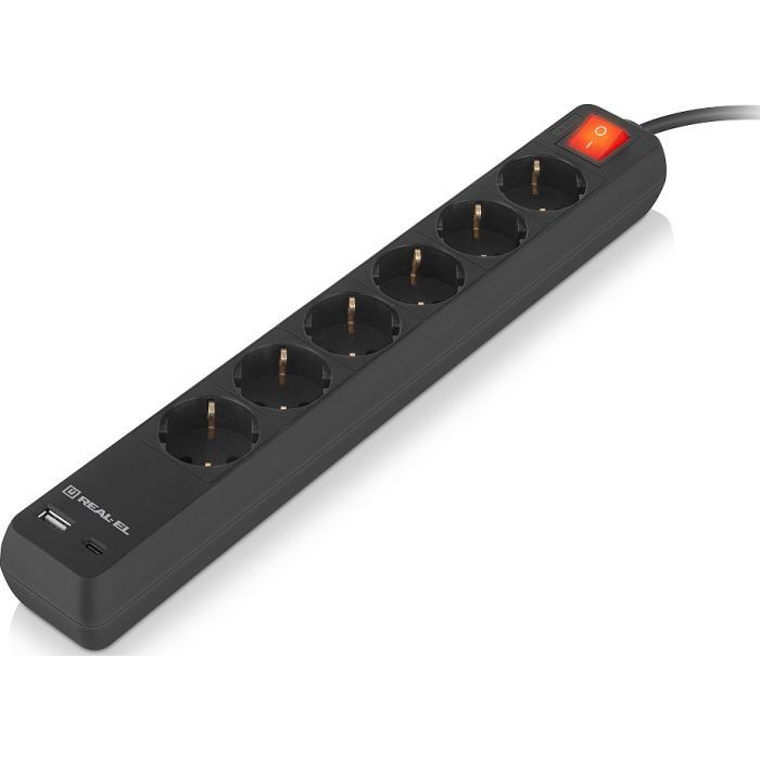 Сетевой удлинитель REAL-EL RS-PROTECT 605 3m, black (EL122300041) изображение 2