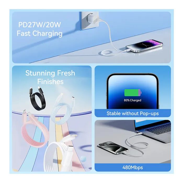 Дата кабель USB-C to Lightning 1.0m 3A black Vention (LAKBF) зображення 3