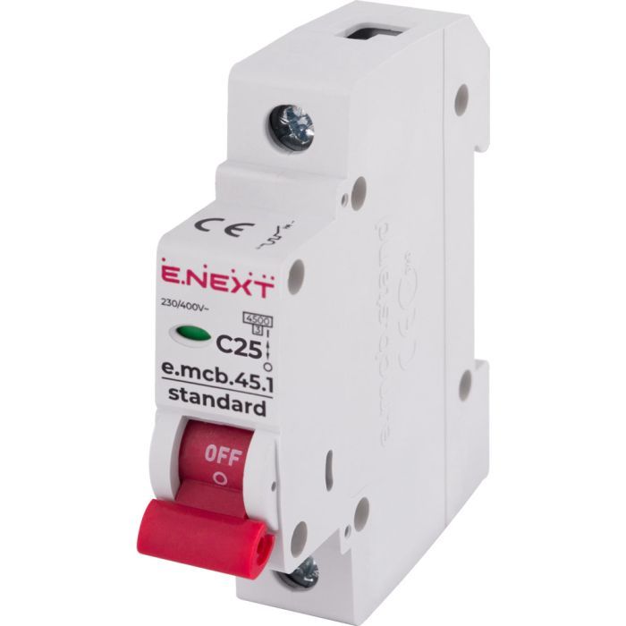 Автоматичний вимикач E.NEXT 1-п e.mcb.stand. 25А C ( 4,5кА) (s002010)