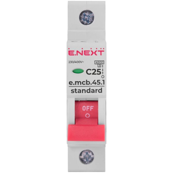 Автоматичний вимикач E.NEXT 1-п e.mcb.stand. 25А C ( 4,5кА) (s002010) зображення 2