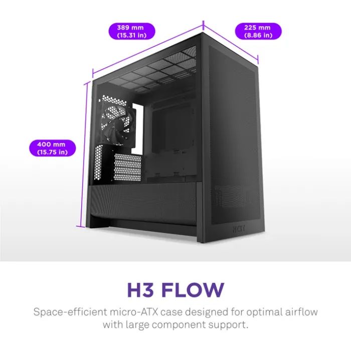 Корпус NZXT H3 Flow All Black (CC-H31FB-01) зображення 2