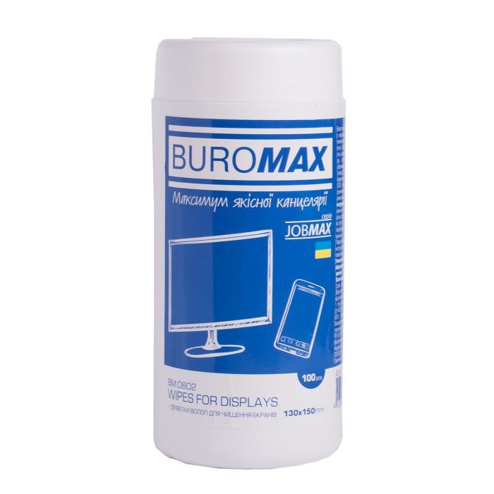 Салфетки Buromax JOBMAX Wet wipes for DISPLAYS 100pcs, tube (BM.0802)