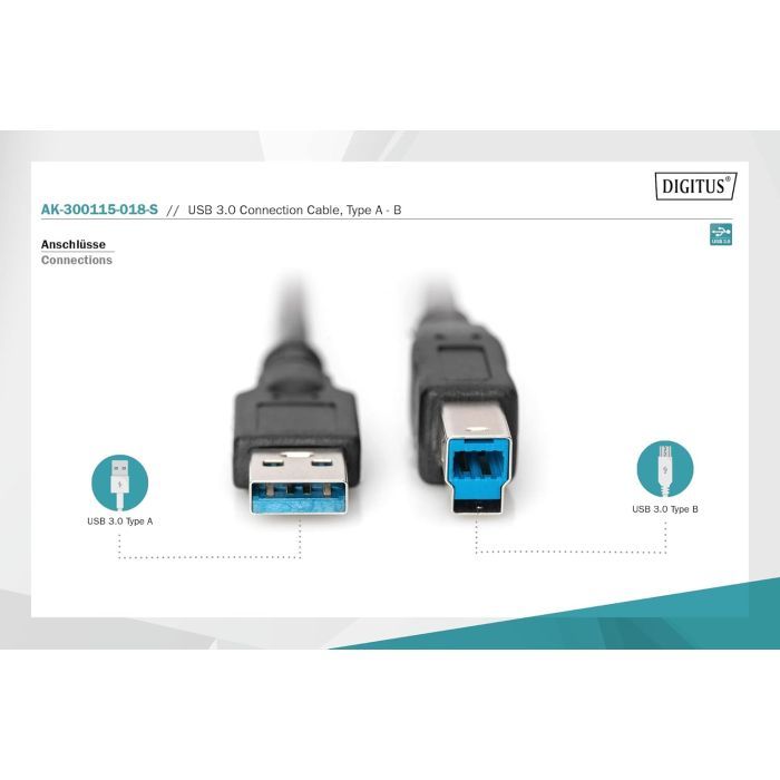 Дата кабель USB 3.0 AM/BM 1.8m black Digitus (AK-300115-018-S) изображение 3