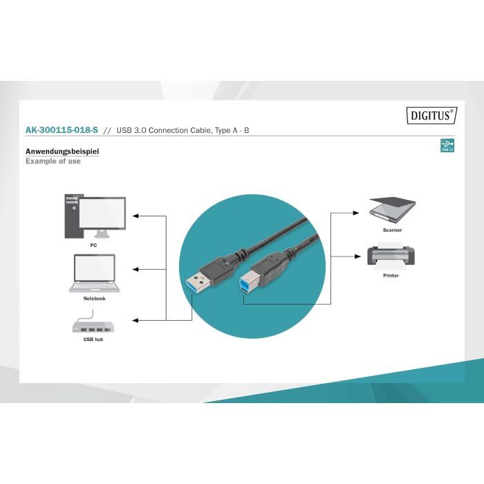 Дата кабель USB 3.0 AM/BM 1.8m black Digitus (AK-300115-018-S) изображение 4