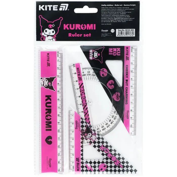 Линейка Kite набор: линейка 15 см, 2 угольника, транспортир Kuromi (HK25-282) изображение 2