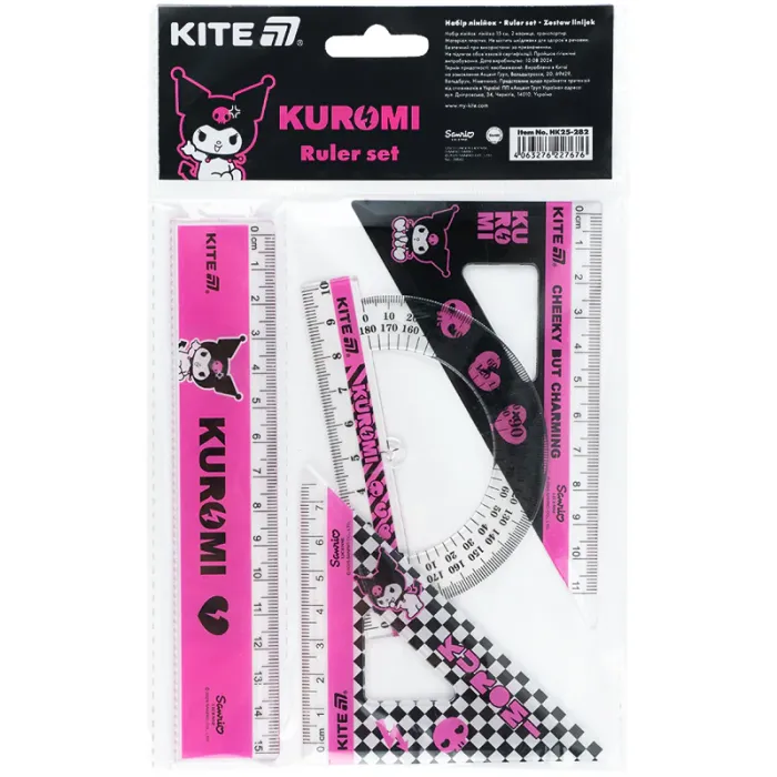 Линейка Kite набор: линейка 15 см, 2 угольника, транспортир Kuromi (HK25-282) изображение 2