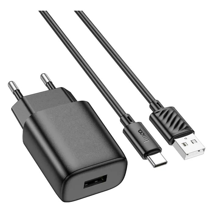 Зарядное устройство HOCO C134A USB + cable USB to USB-C 2.4A black (6942007621359)