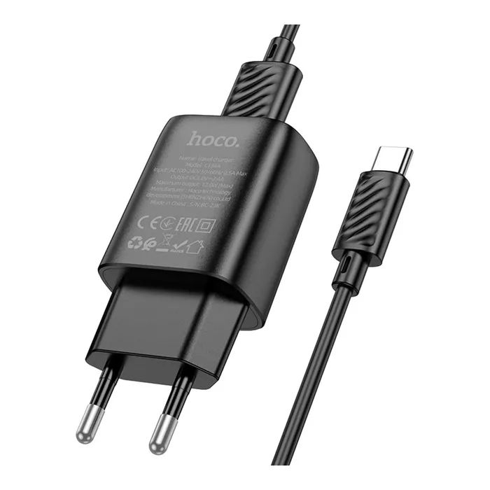 Зарядное устройство HOCO C134A USB + cable USB to USB-C 2.4A black (6942007621359) изображение 3
