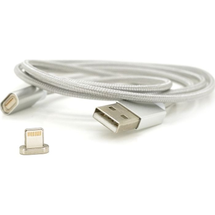 Дата кабель USB 2.0 to Lightning 1.0m 2A magnetic nylon silver Voltronic (YT-MCFB-L/S/13190/09165) зображення 2
