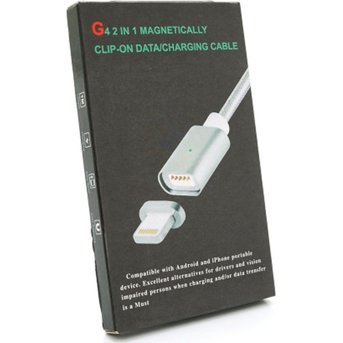Дата кабель USB 2.0 to Lightning 1.0m 2A magnetic nylon silver Voltronic (YT-MCFB-L/S/13190/09165) зображення 4
