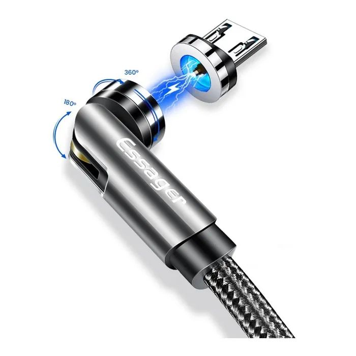 Дата кабель USB 2.0 AM to Micro 5P 1.0m magnetic black Essager (EXCCXM-WC0G) изображение 2